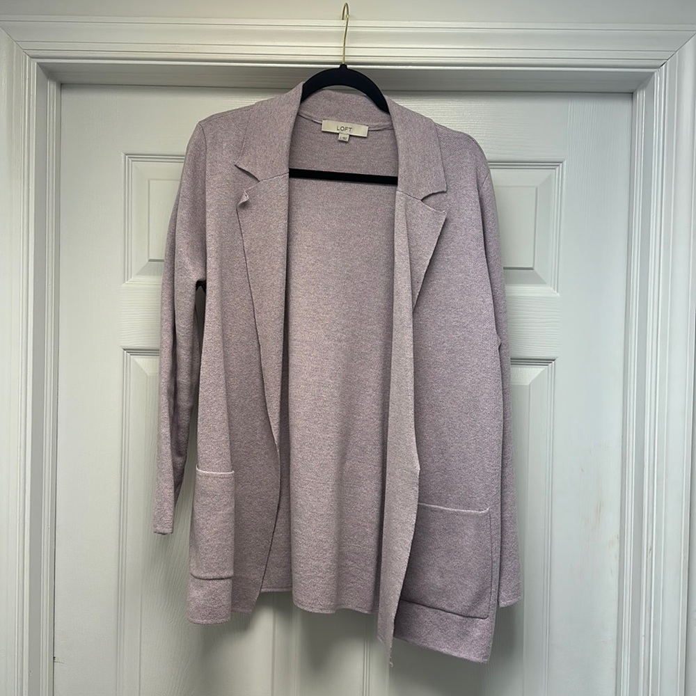 Loft large lavender blazer/sweater. Gentle used condition.